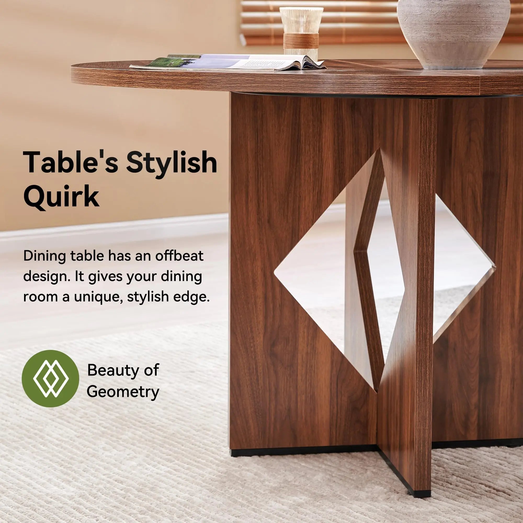 Round Dining Table for 4, 47 Inches Farmhouse Dinner Table with Wooden Pedestal Base, Modern Kitchen and Dining Room Circle Tabl