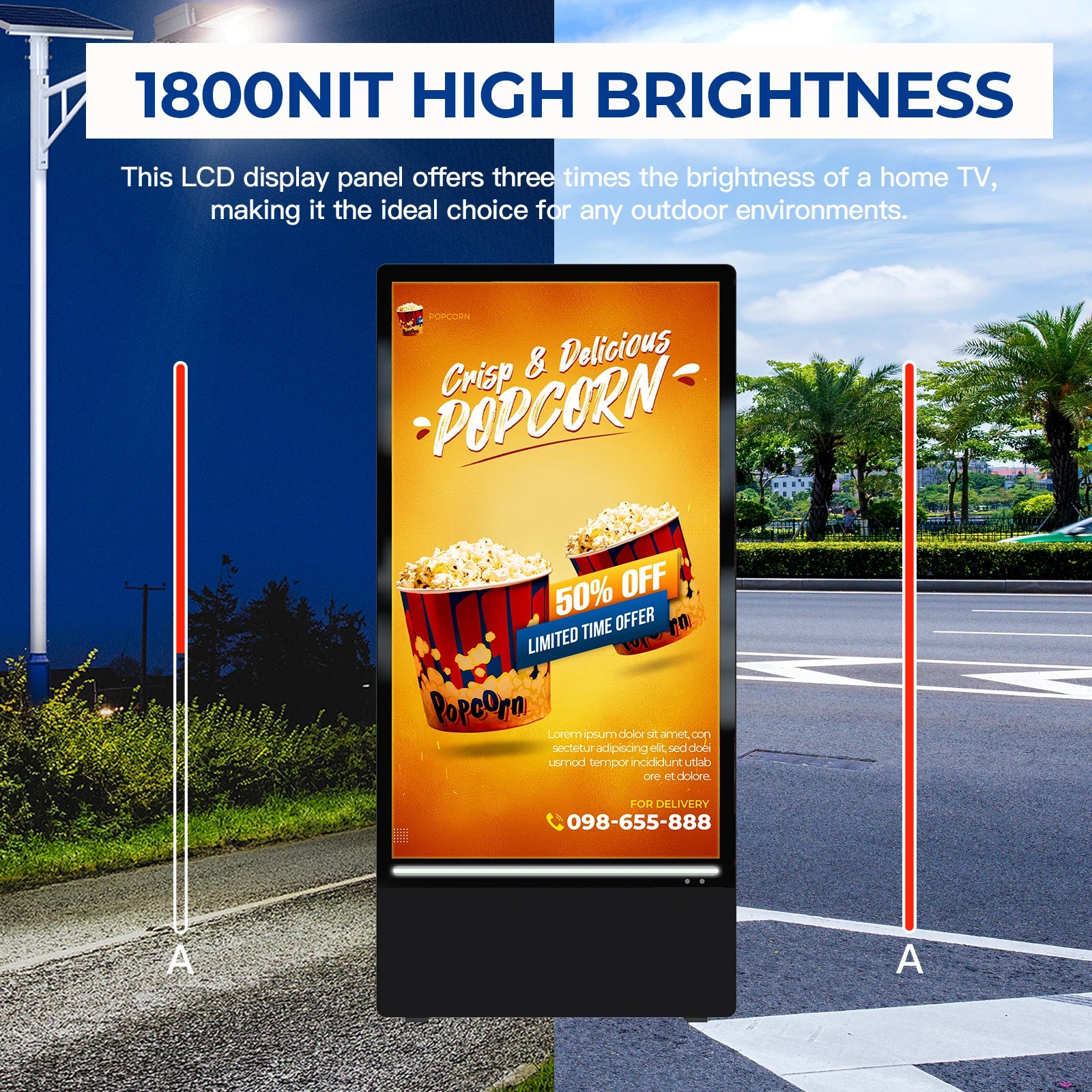MWE Portable 43 Inch 1800 Nit Indoor & Outdoor Battery Powered Digital Signage LCD Advertising Poster Display Player