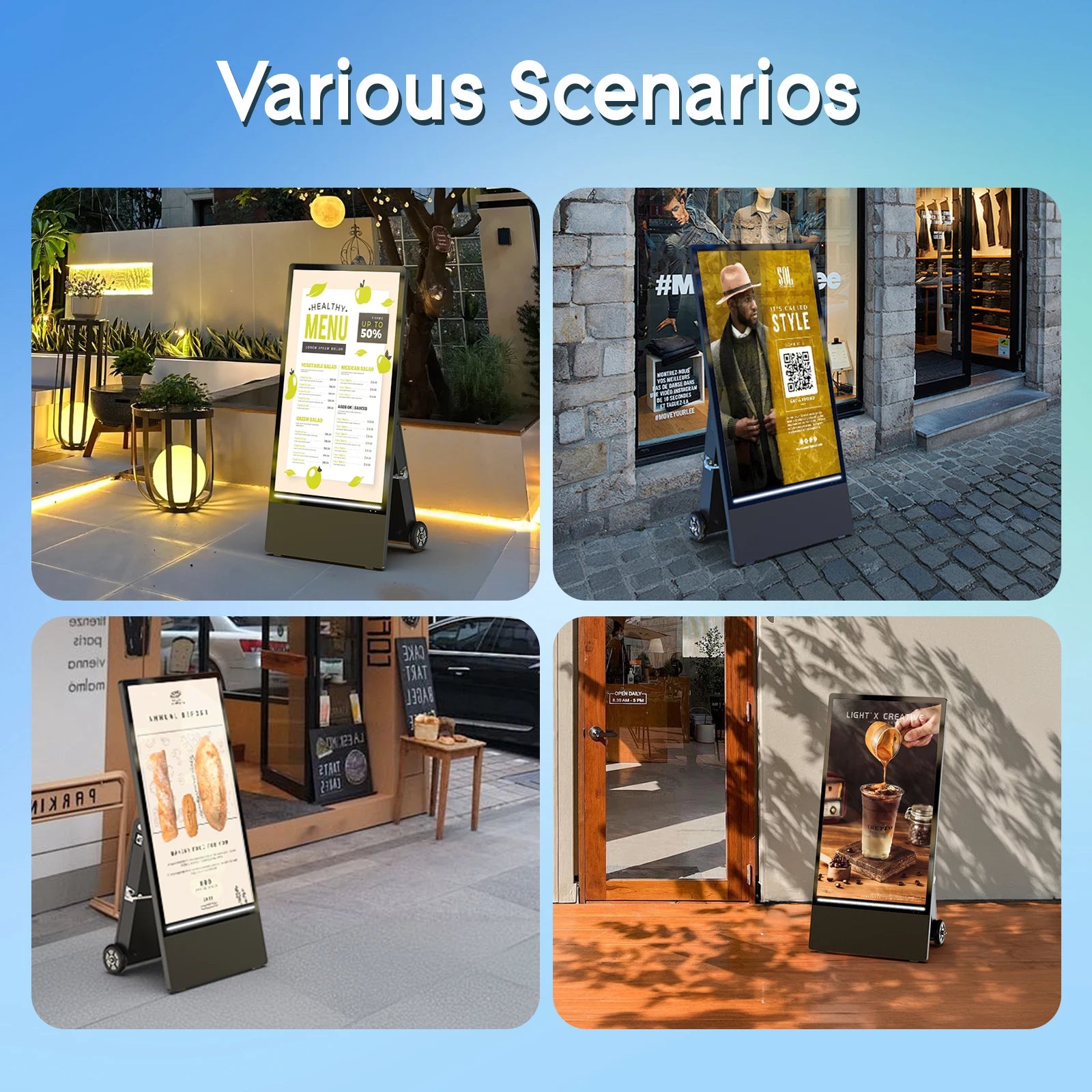 MWE Portable 43 Inch 1800 Nit Indoor & Outdoor Battery Powered Digital Signage LCD Advertising Poster Display Player