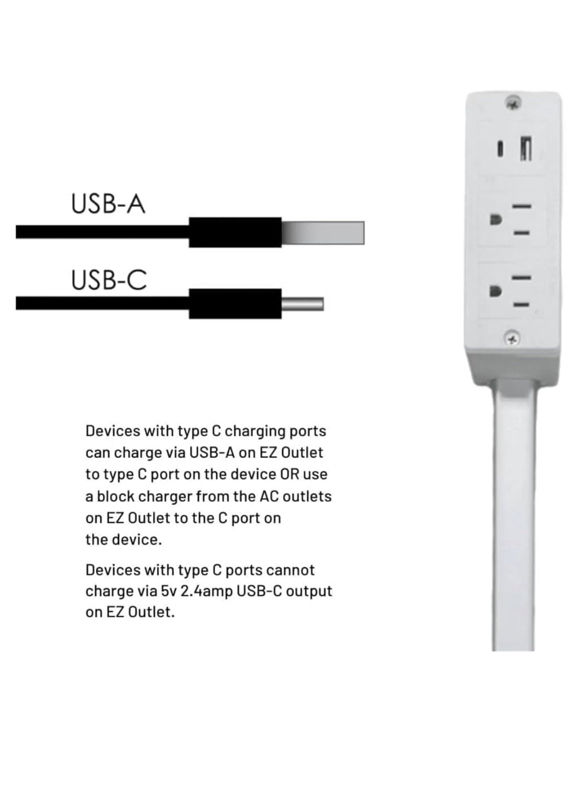 Power Outlet Extender – Extends 22”-30”, rotates 180°, adds 2 AC outlets + USB-A & USB-C. Great for hard-to-reach spots like behind couches.