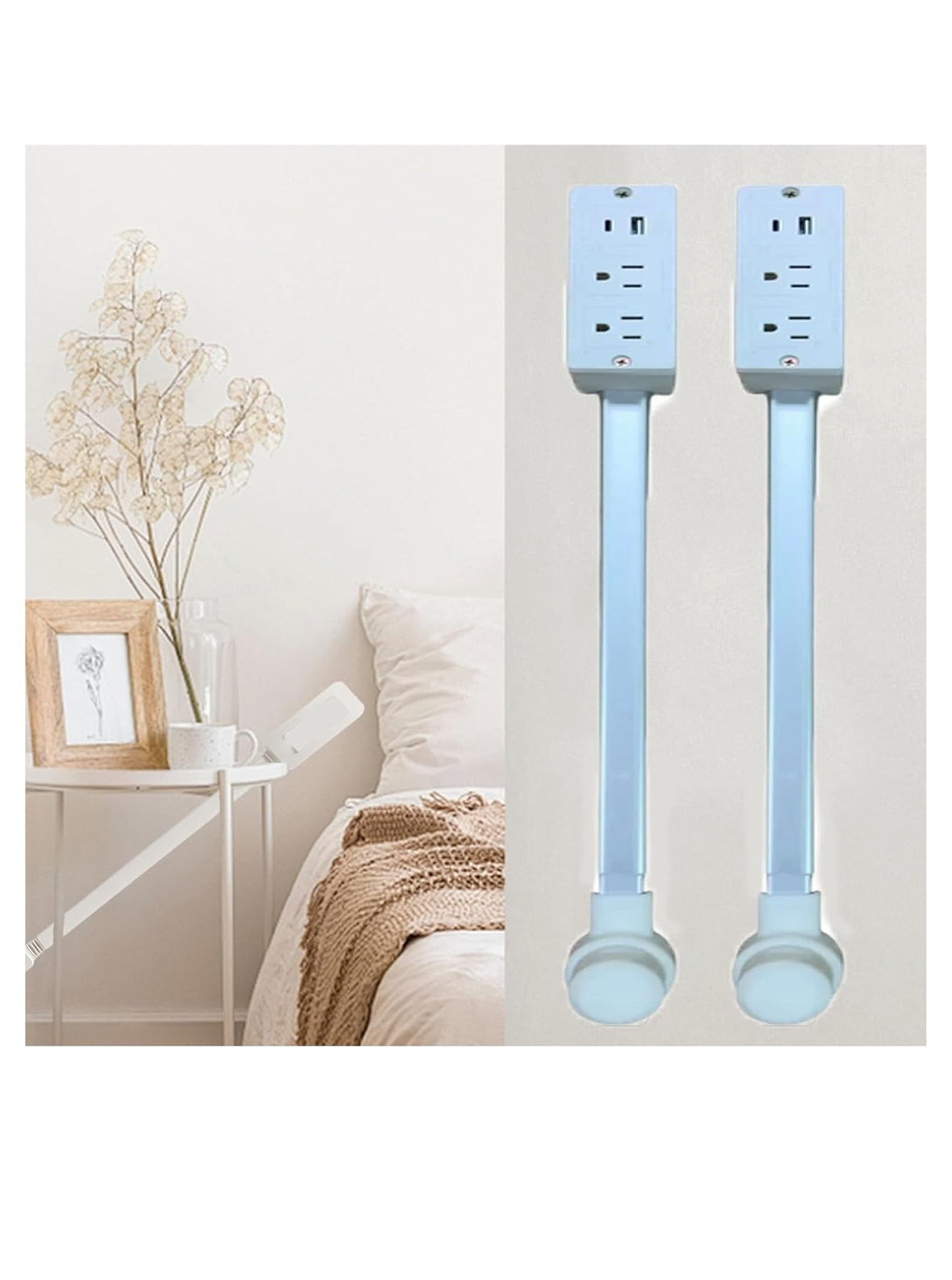 Power Outlet Extender – Extends 22”-30”, rotates 180°, adds 2 AC outlets + USB-A & USB-C. Great for hard-to-reach spots like behind couches.