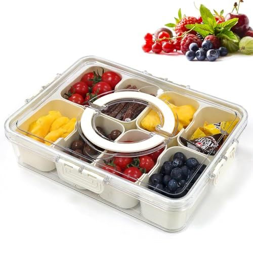 2 Pack Divided Serving Tray with Lid & Handle - Portable Snackle Box Charcuterie Container for Snack Platters