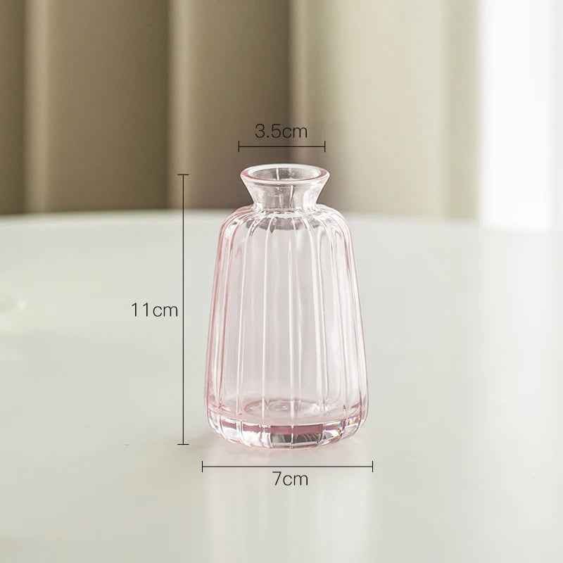 Simple Modern Mini Glass Vase Transparent Aquatic Ornament Flower Arrangement Flower Small Relief Flower Vessel