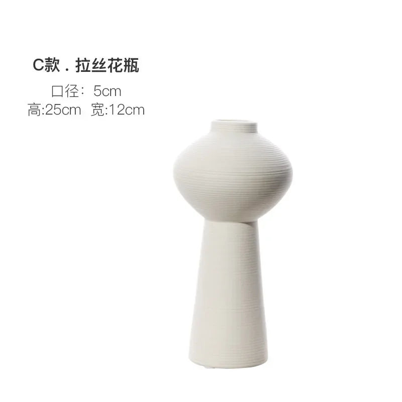 Modern Minimalist Creative White Brushed Ceramic Vase Dried Flower Arrangement Vase Home Decoration Nordic Art Crafts Ornaments