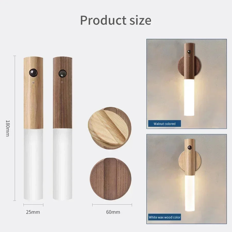 1/2/3/4pcs Rechargeable Wall Sconces Magnetic Wall Lights Night Light Motion Sensor Wooden Wall Lighting for Bedroom Stairs Hall