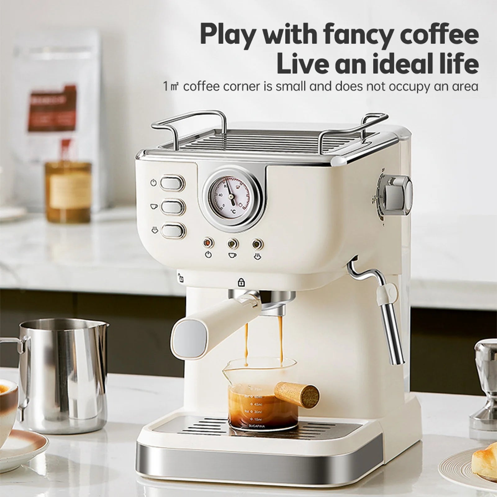 Coffee Maker 1050W 1.5L Large Capacity Semi Automatic 20bar High Pressure Extraction Coffee Machine For Home Cafes