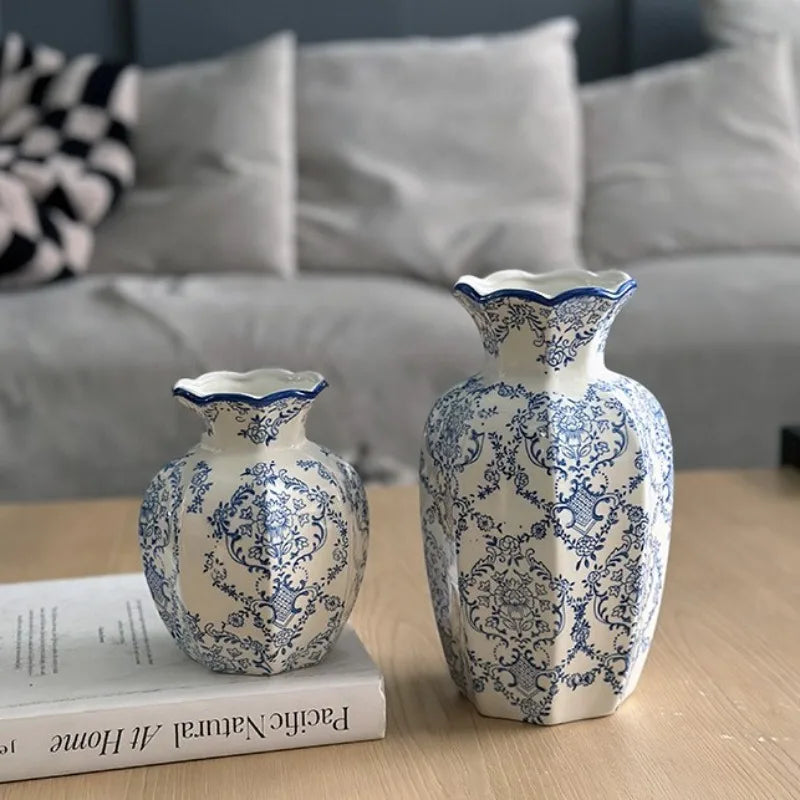 1PCS  Hand-Painted Blue and White Porcelain Vase Elegant Home Decor for Living Room Entryway Desktop Flower Arrangement Display
