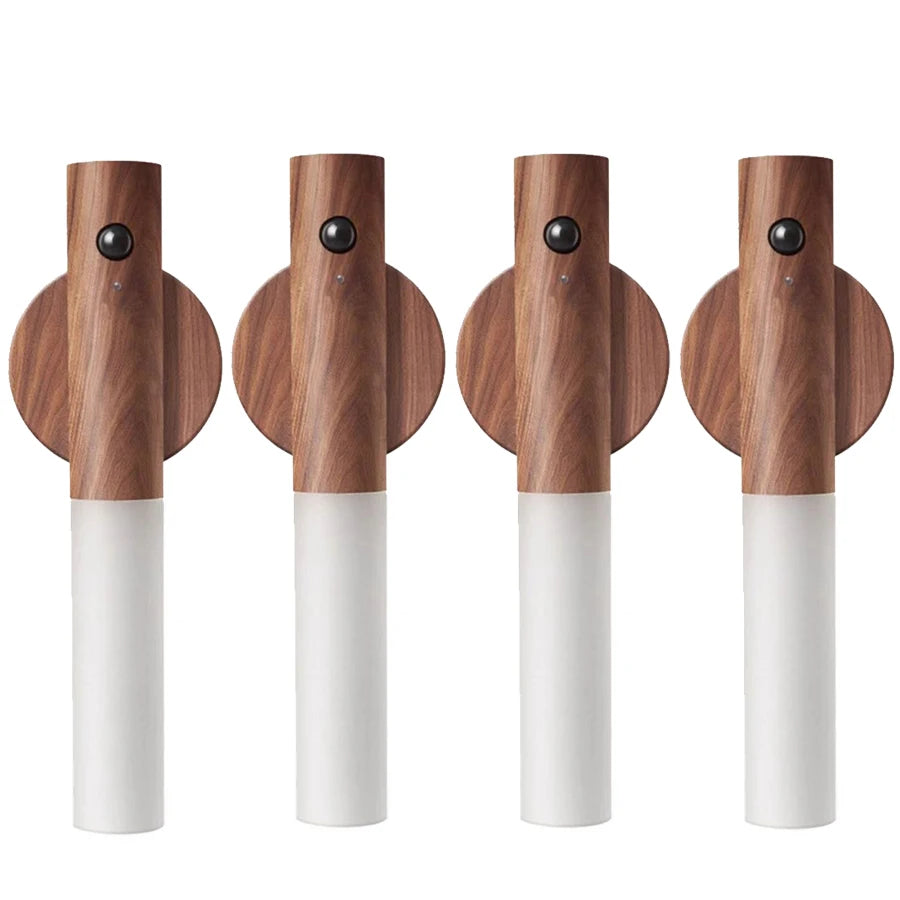 1/2/3/4pcs Rechargeable Wall Sconces Magnetic Wall Lights Night Light Motion Sensor Wooden Wall Lighting for Bedroom Stairs Hall
