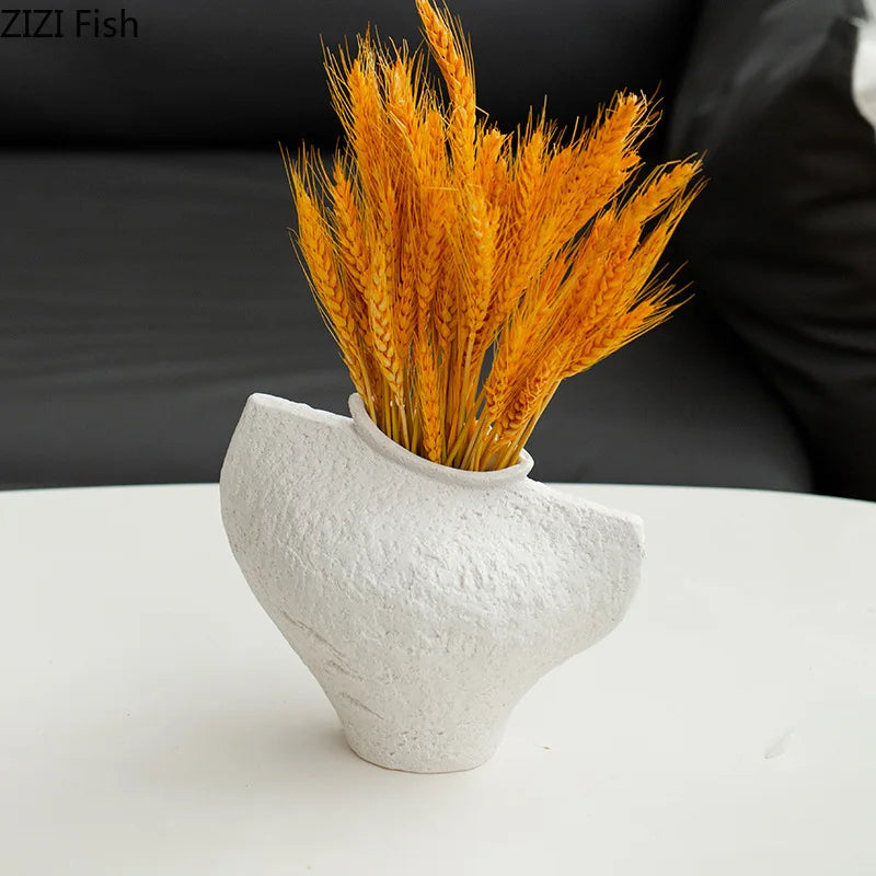 Creative Retro White Ceramic Vase Minimalism Flower Pots Desk Decoration Flowers Arrangement Floral Vases Room Aesthetic Decor