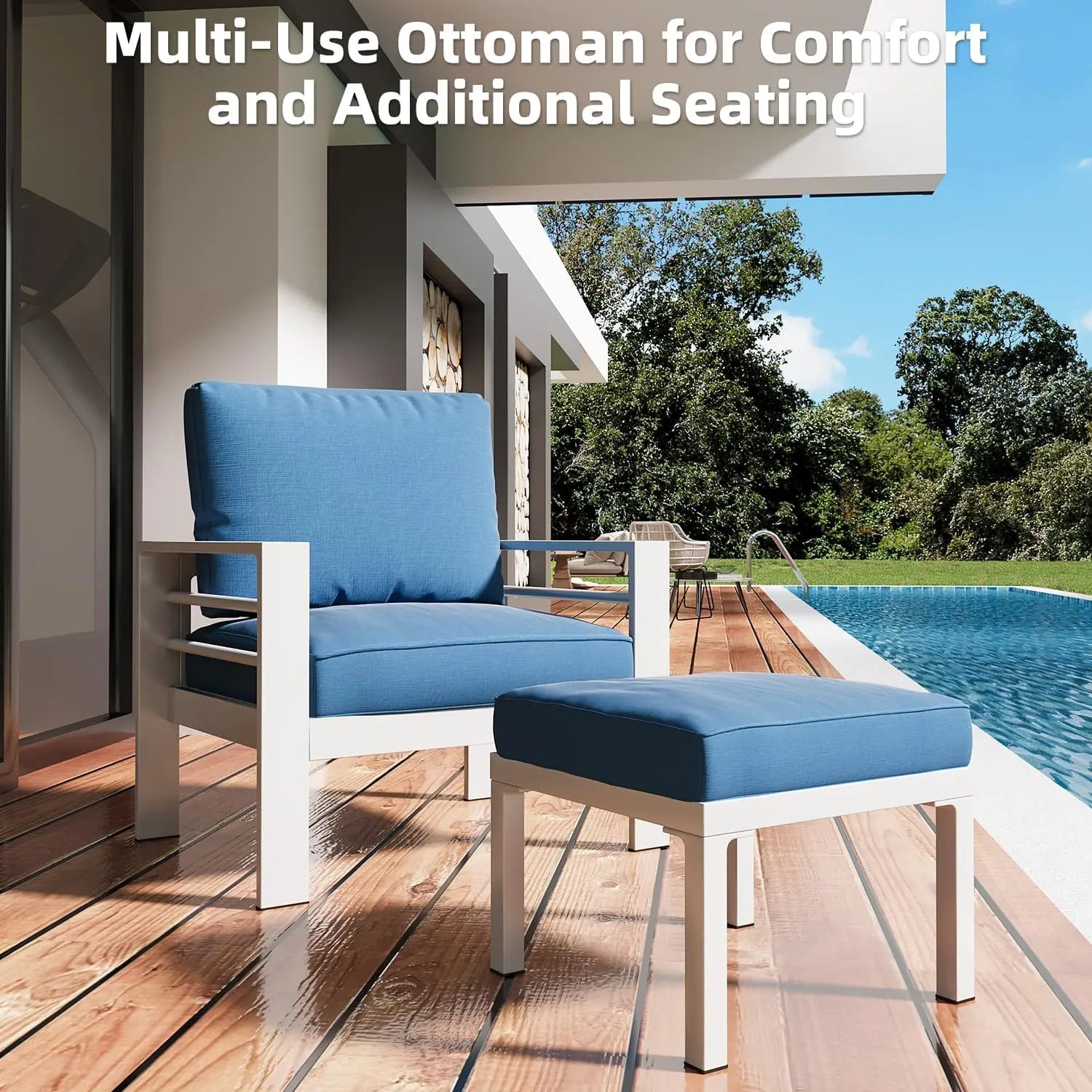 7 Pieces Aluminum Patio Furniture Set with Coffee Table, Conversation Set with Blue Cushions for Balcony, Porch, Lawn and Yard