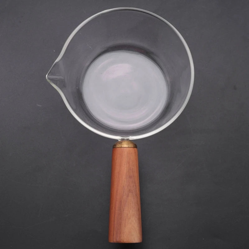 Doings!2X Glass Milk Pot With Wooden Handle 400Ml Cooking Pot For Salad Noodles Gas Stove Cookware