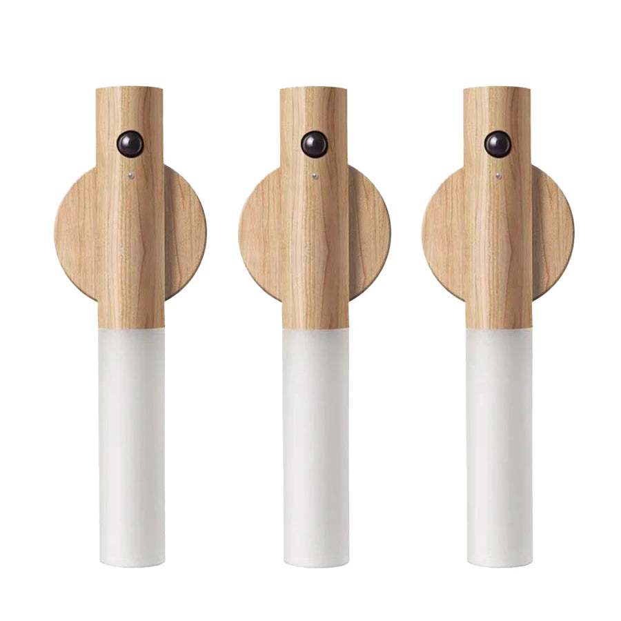 1/2/3/4pcs Rechargeable Wall Sconces Magnetic Wall Lights Night Light Motion Sensor Wooden Wall Lighting for Bedroom Stairs Hall