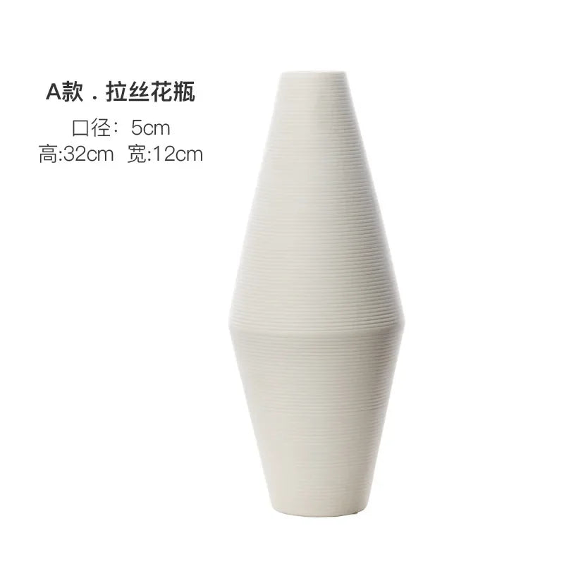 Modern Minimalist Creative White Brushed Ceramic Vase Dried Flower Arrangement Vase Home Decoration Nordic Art Crafts Ornaments