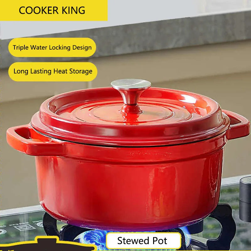 COOKER KING Cast Iron Enamel Non Stick Pot Household Stew soup Pot Gas Induction Cooker Universal Cooking Cookware