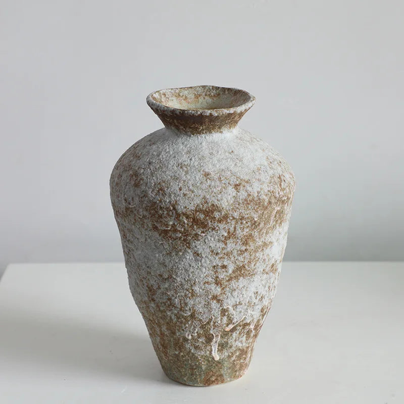 Ceramic Vase Coarse Ceramic Vase Flower Arrangement Retro Handmade Wabi Sabi Style Dry Flowers Zen Flower Arrangement