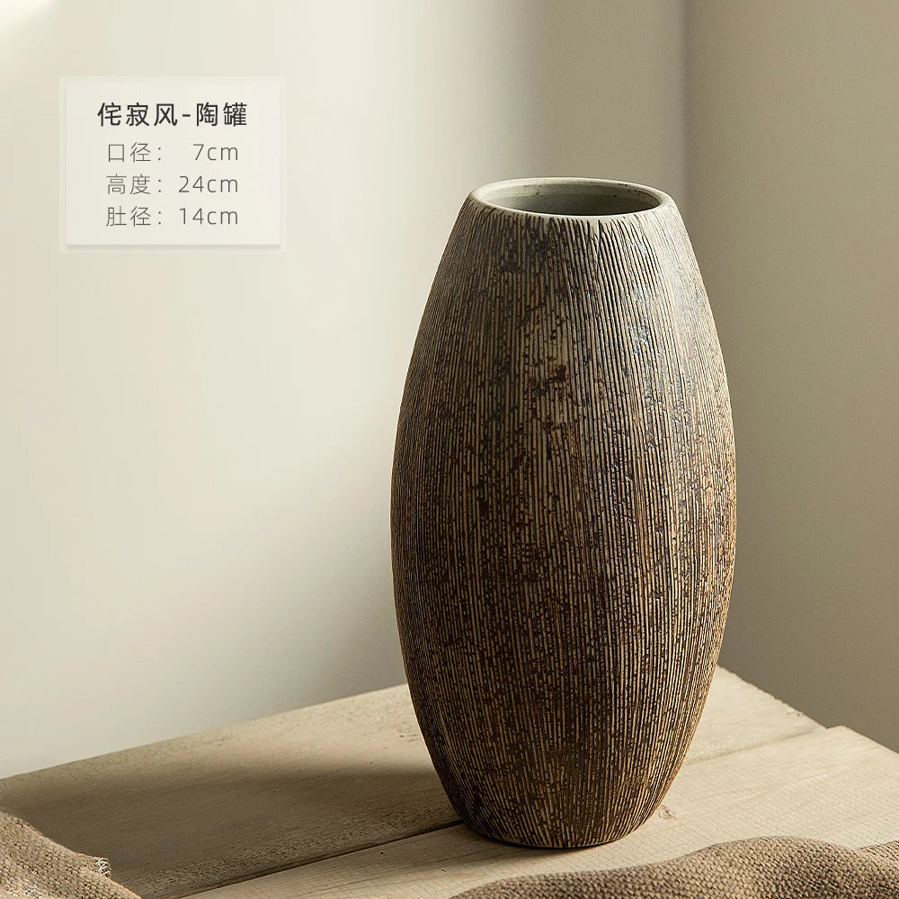 Chinese Vase Round Ceramic Pottery Flower pot Home Living Room Decoration Accessories Indoor Office Desktop Decoration Gift