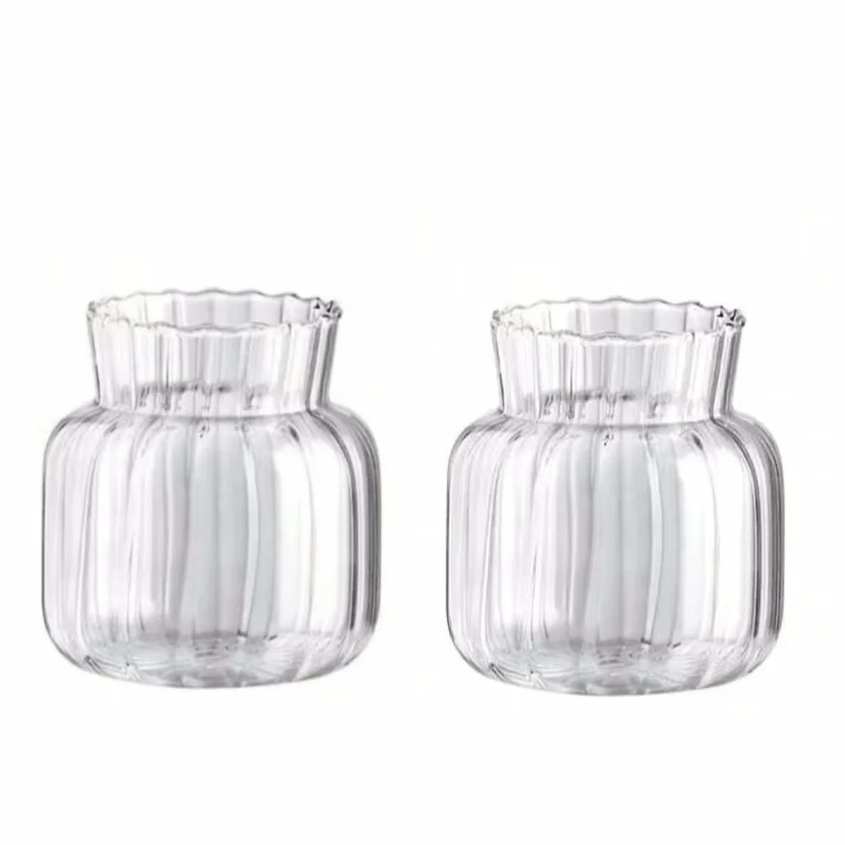 Transparent Glass Vases Hydroponic Plants Flower Arrangement Bottle Mini Retro Striped Vase Home Room Dinner Table Decor 