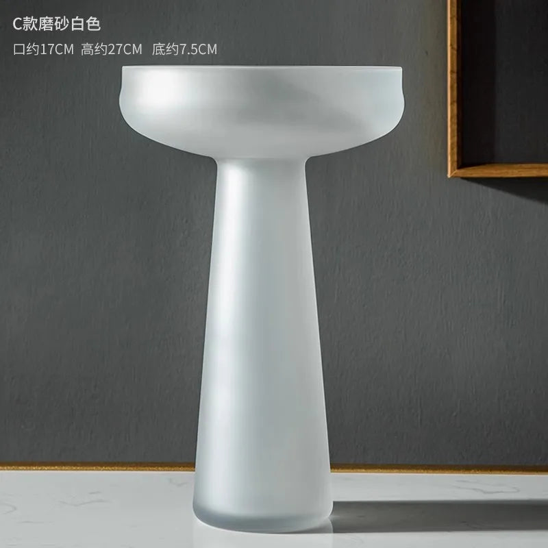 Nordic Light Luxury Home Decor Frosted Glass Vase Living Room Decoration Table Flowers Hydroponic Vase Terrarium Decor