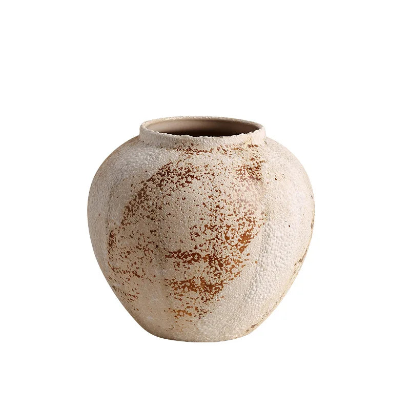 Wabi Sabi Ceramic Vase Handmade Retro Pottery Jar High End Flower Arrangement Home Decor Minimalist Japanese Style Decoration
