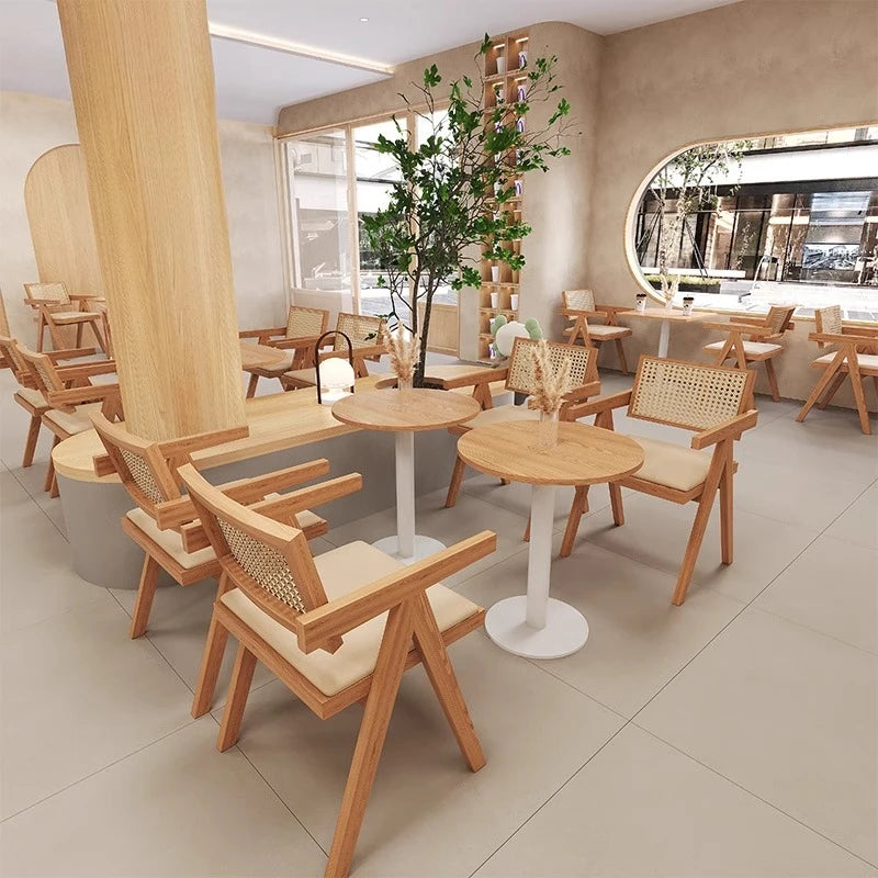 Modern Solid Wood Sofa Side Table Japanese Rattan Milk Tea Store Restaurant Coffee Tables Creative Designers Home Furniture FYCT