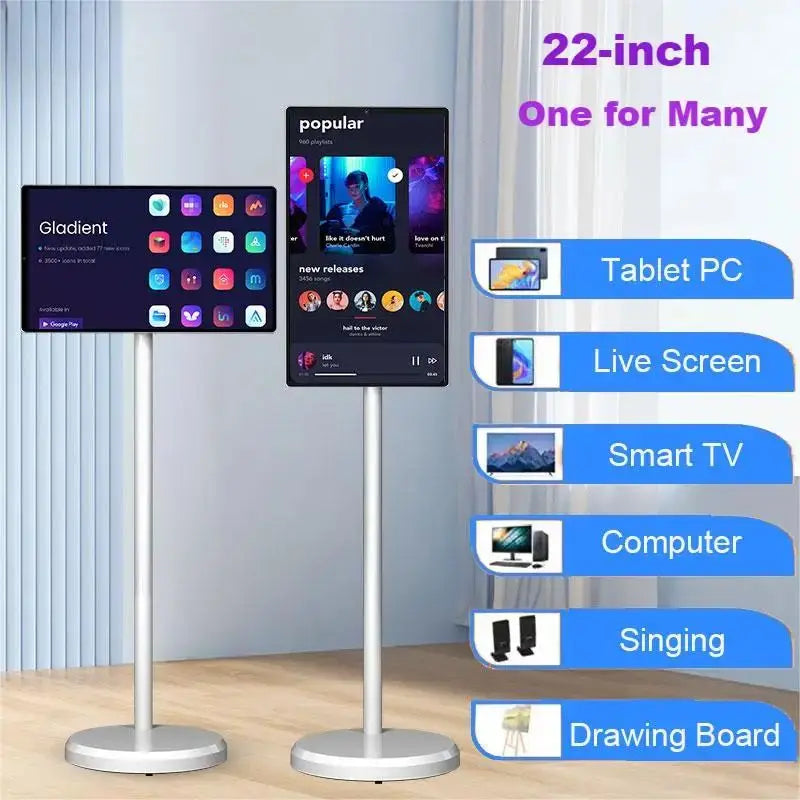 JEESTON 22” Android TV Tablet – Full HD touchscreen with 8MP camera on a wheeled stand..