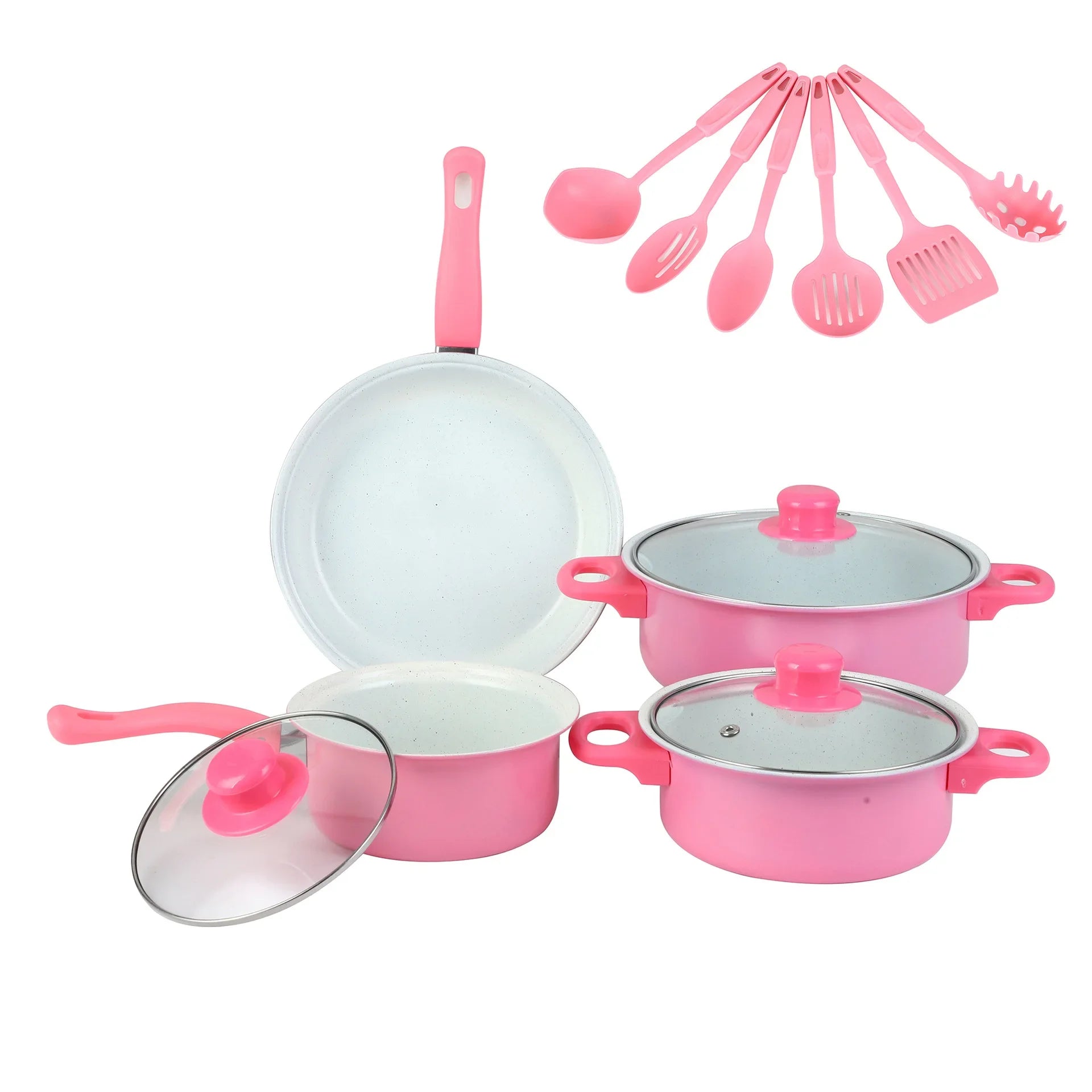 13pcs Nonstick Cookware Set with Frying Pan+Saucepan+Casserole - Induction & Gas Safe Colorful Kitchen Pots for Home Cooking