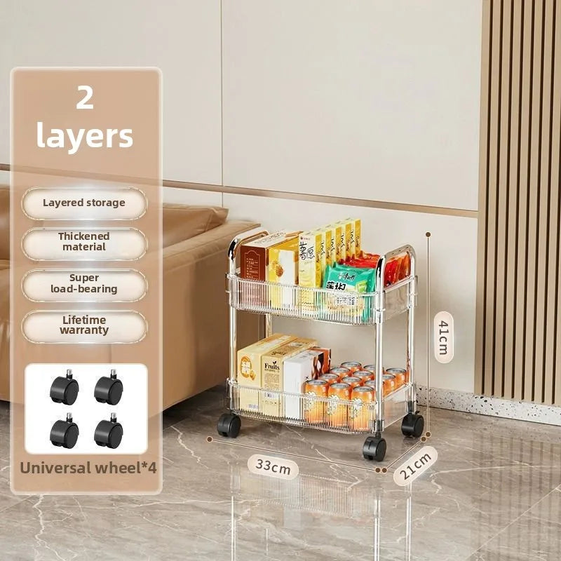 Organizer for Bedroom Living Room & Office 3 Tier Clear Storage Cart with Wheels - Multifunctional Rolling