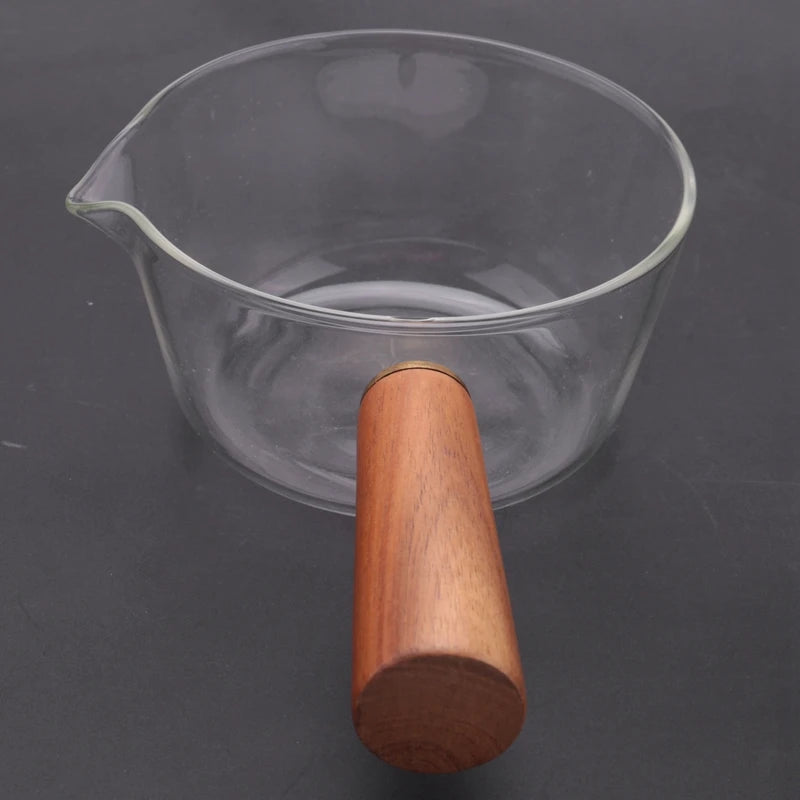 Doings!2X Glass Milk Pot With Wooden Handle 400Ml Cooking Pot For Salad Noodles Gas Stove Cookware