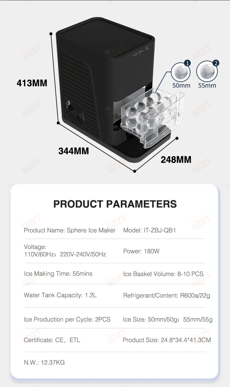 GZZT 50mm/55mm Electric Ice Ball Maker Machine Sphere Ice Machine Ice Cube Making Machine Whisky Drinking Bar Ice Making Machine
