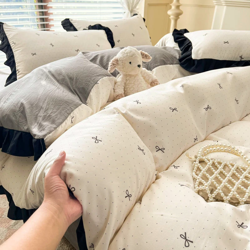 2025 Princess Bedding Set Lace Floral Wash Cotton 4pcs Bedding Quilt Cover Sheet And Pillowcases For Girl Spring Home Textiles