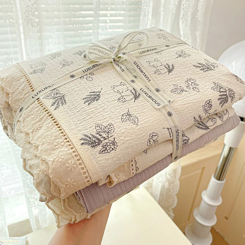 Ins Floral Bedding Set Princess Duvet Cover Set Bed Linen Flat Sheets Set 2 Pillowcases Single Double Queen Size Back To School