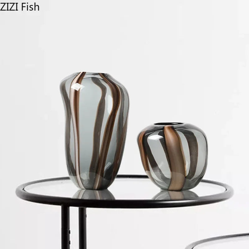 Colored Striped Glass Vase Table Decoration Flower Arrangement Creative Hydroponics Plant Pot Flowers Vases Room Aesthetic Decor