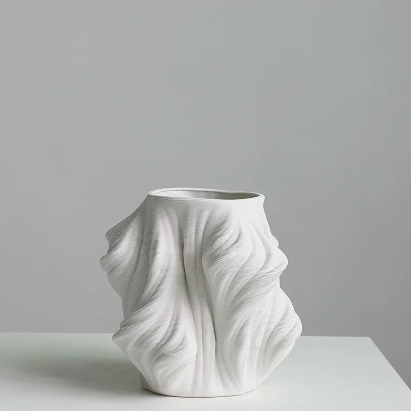 Modern Simple Style Art Vase Home Flower Arrangement 3D Printing Ceramic Craft Vase Creative Furniture Special-Shaped Vase Decor