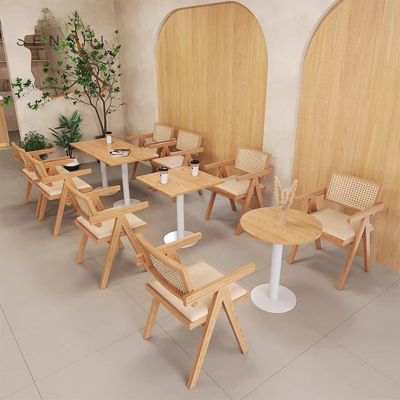 Modern Solid Wood Sofa Side Table Japanese Rattan Milk Tea Store Restaurant Coffee Tables Creative Designers Home Furniture FYCT