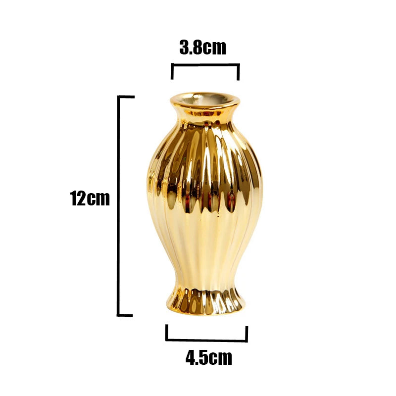 4.7 Inch Elegant Golden Ceramic Vase Tabletop Small Flower Vase Water Planting Pot Home Decorative Centerpiece