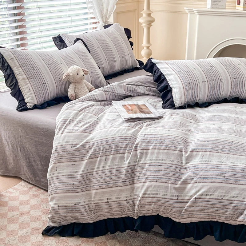 2025 Princess Bedding Set Lace Floral Wash Cotton 4pcs Bedding Quilt Cover Sheet And Pillowcases For Girl Spring Home Textiles