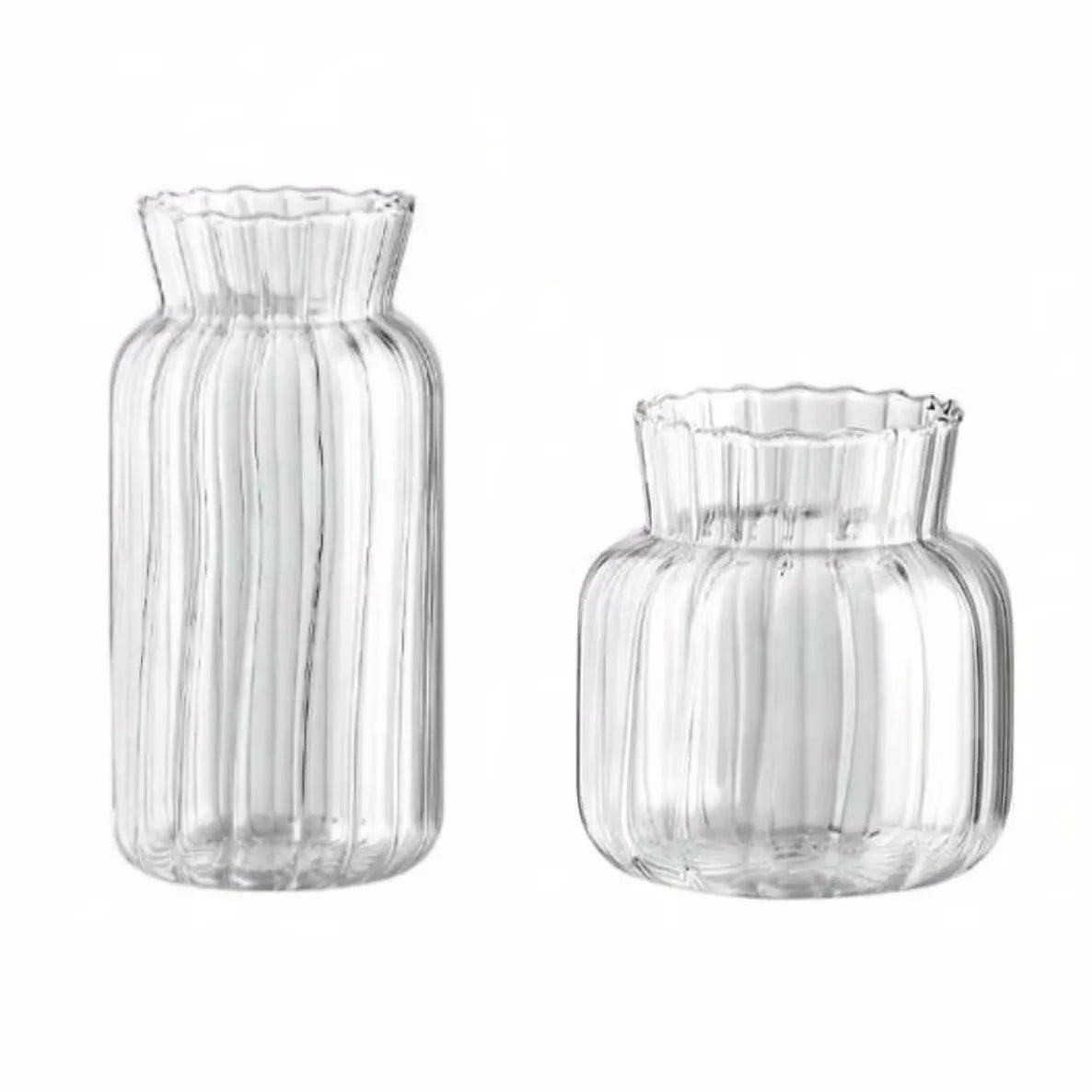 Transparent Glass Vases Hydroponic Plants Flower Arrangement Bottle Mini Retro Striped Vase Home Room Dinner Table Decor 
