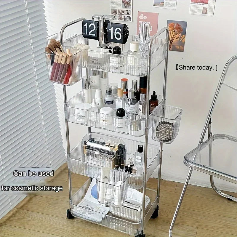 Organizer for Bedroom Living Room & Office 3 Tier Clear Storage Cart with Wheels - Multifunctional Rolling