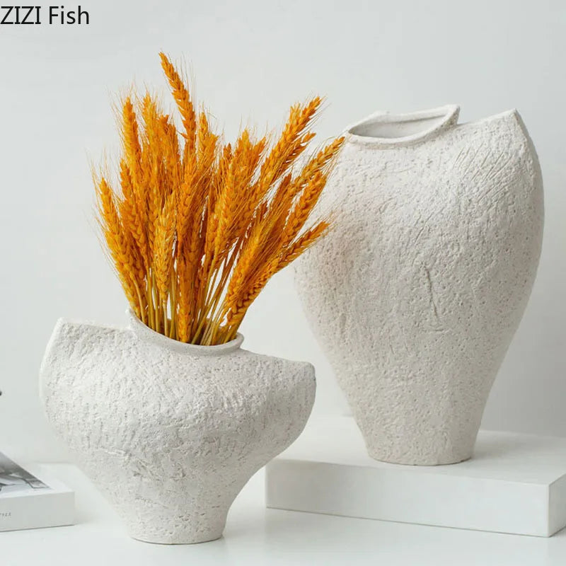Creative Retro White Ceramic Vase Minimalism Flower Pots Desk Decoration Flowers Arrangement Floral Vases Room Aesthetic Decor