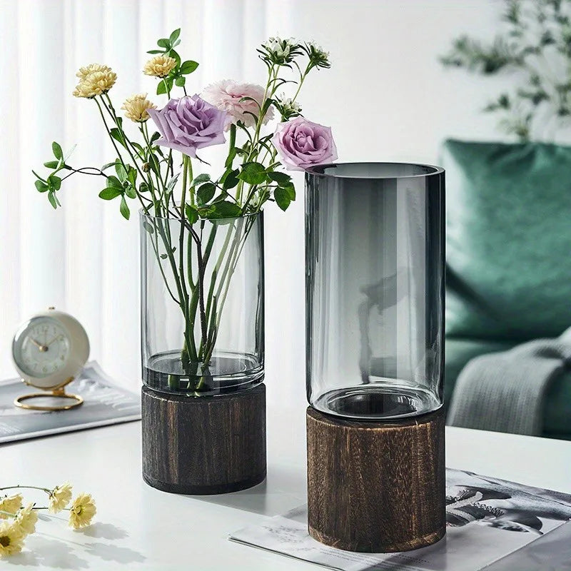 A Large, High-end, Ins-style Glass Vase with Fresh Flowers for Home Use, A Transparent Water-maintained Vase Arrangement