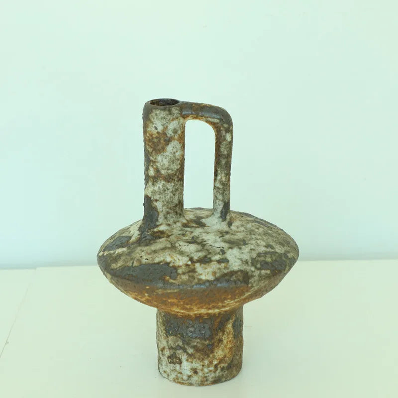 Ceramic Vase Coarse Ceramic Vase Flower Arrangement Retro Handmade Wabi Sabi Style Dry Flowers Zen Flower Arrangement