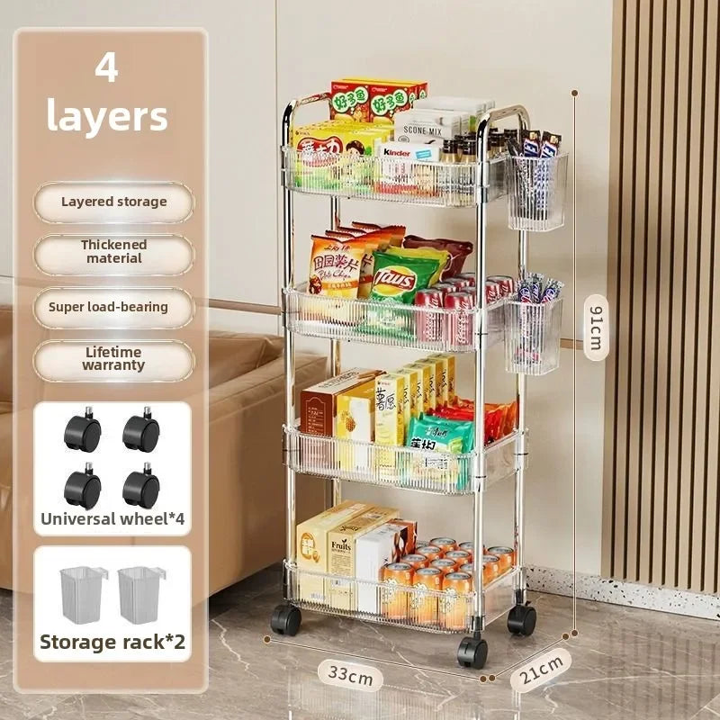 Organizer for Bedroom Living Room & Office 3 Tier Clear Storage Cart with Wheels - Multifunctional Rolling