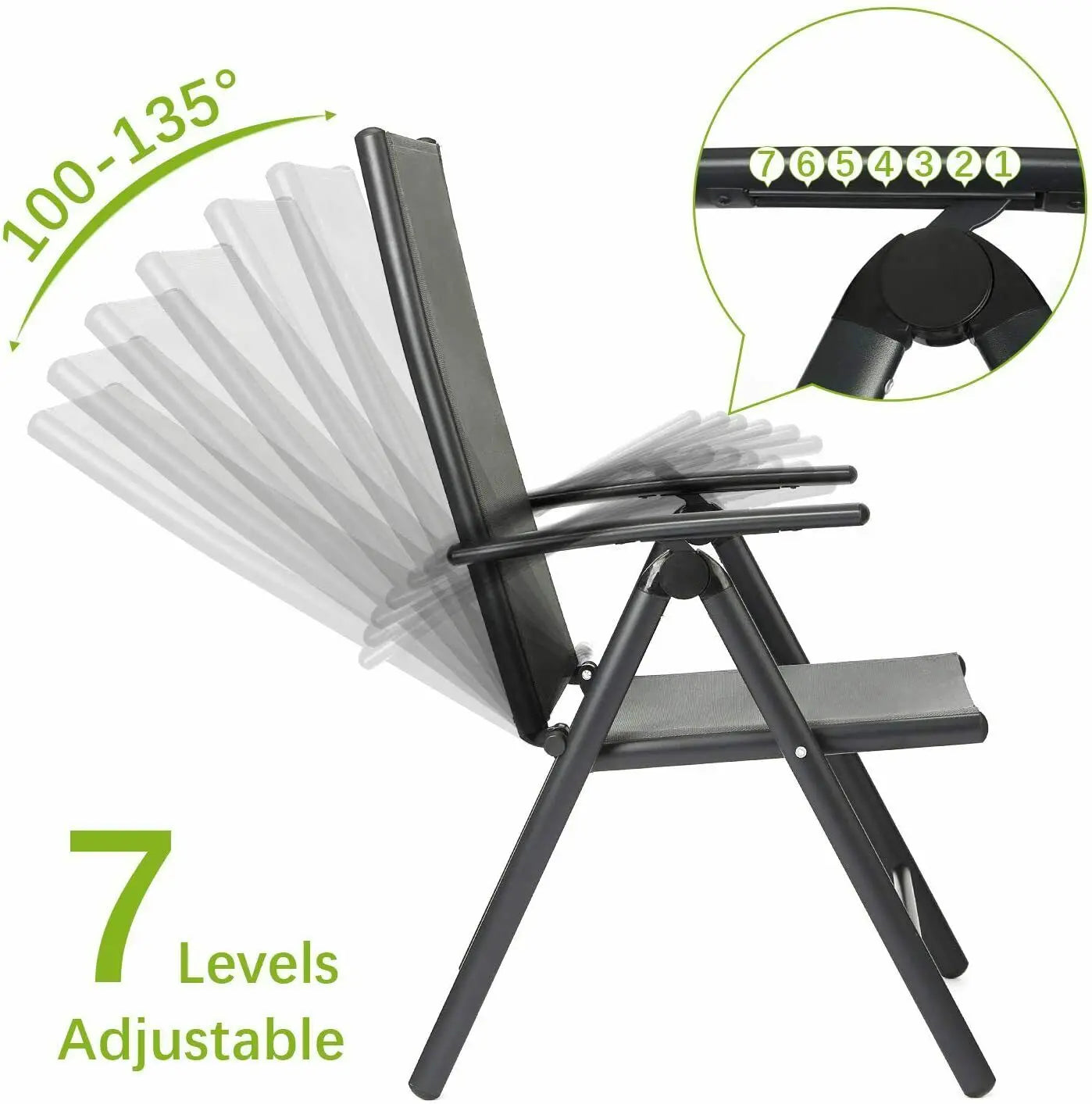 Homfa 2PC Balcony Chairs Set Garden Chairs Folding Chair 7-Way Adjustable Angle, Aluminium Camping Chair, Heavy Duty Load 150kg