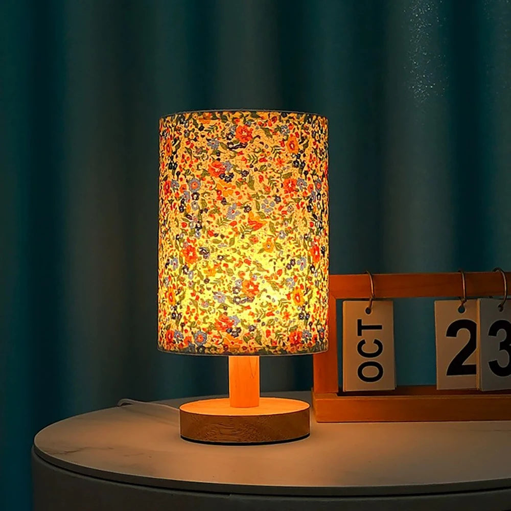 Indoor accessories wooden bedside lamp with gray linen lampshade living room coffee table decoration lamp 