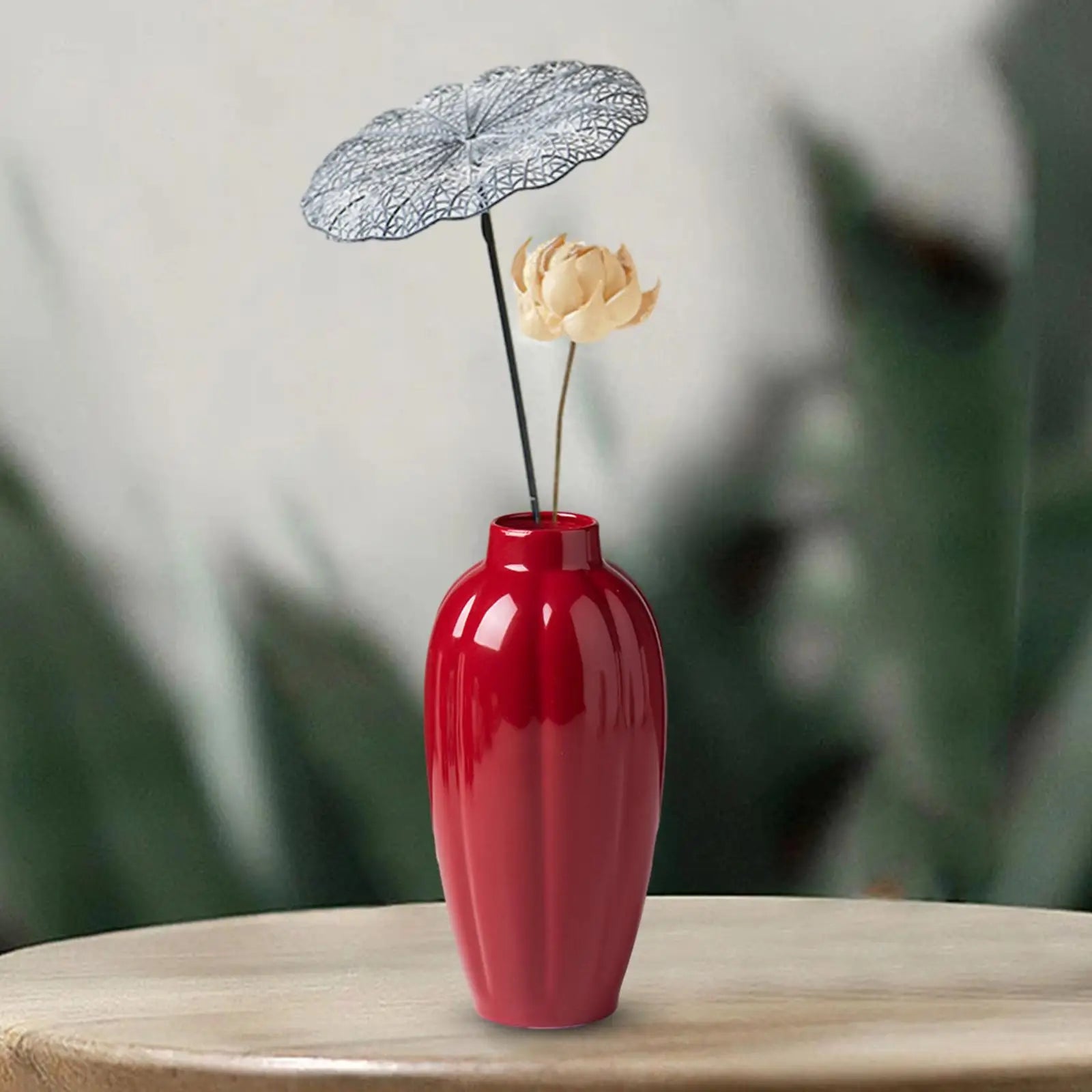 Ceramic Red Vase Rustic Decorative Vases Flower Vases Small Red Vase for Kitchen Bedroom Home Office Decoration Bookshelf Shelf