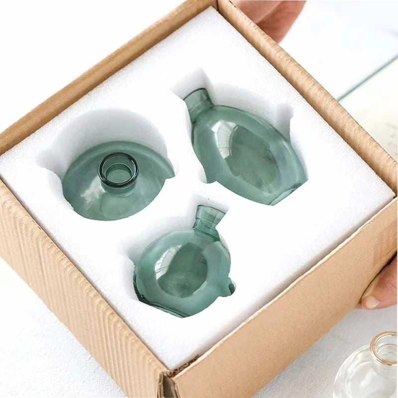 modern style tabletop glass vase househeld home decoration mini flower holder glass 3 pieces in vase set