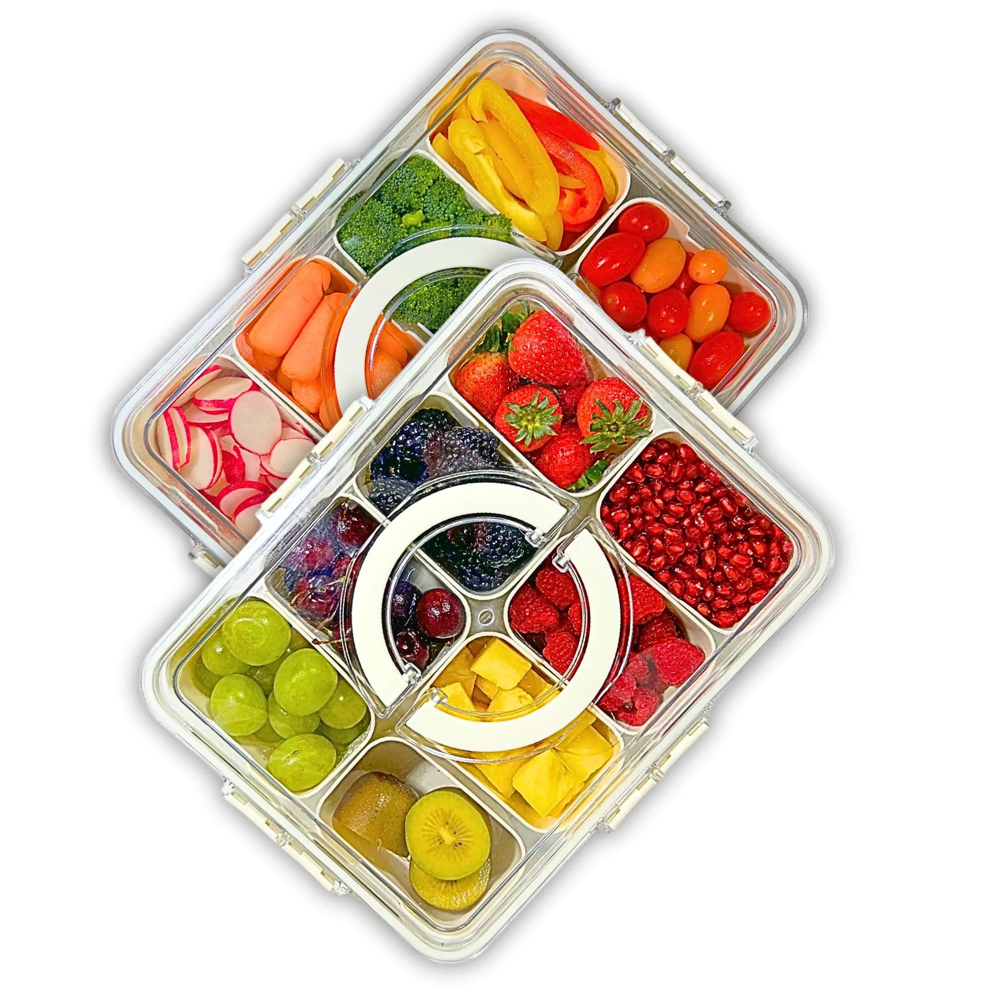 2 Pack Divided Serving Tray with Lid & Handle - Portable Snackle Box Charcuterie Container for Snack Platters
