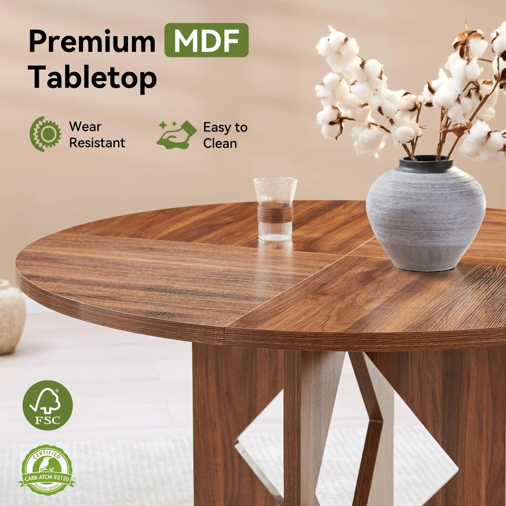 Round Dining Table for 4, 47 Inches Farmhouse Dinner Table with Wooden Pedestal Base, Modern Kitchen and Dining Room Circle Tabl