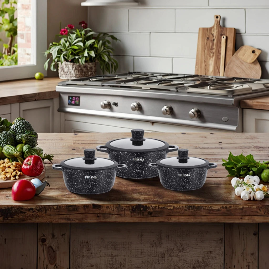 Classic Style Maifan Stone Cast Aluminum Cookware Set Multi-Layer Non-Stick Pan with Ceramic Marble Bakelite Kitchen Utensils