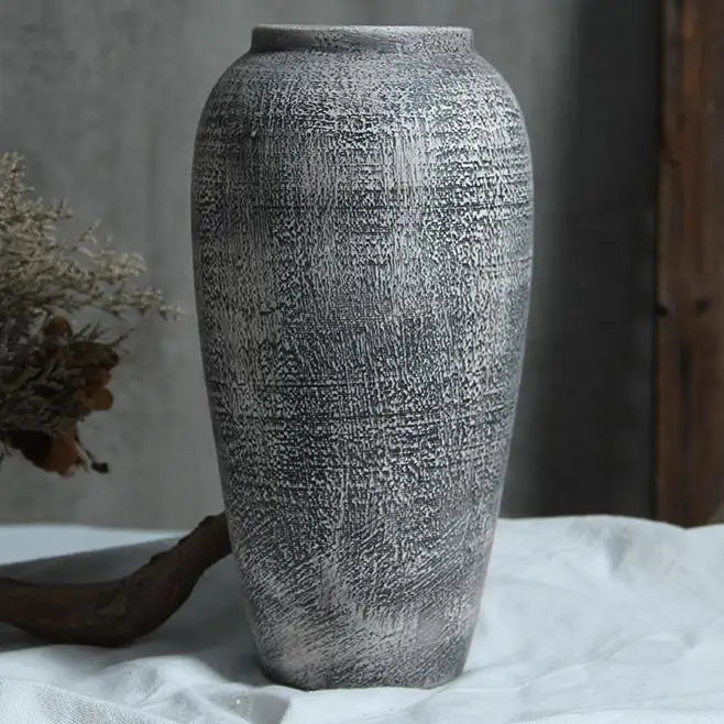 Retro Ceramic Large Vase Tabletop Flower Arrangement Hotel Villa Living Room Pottery Jar Decoration